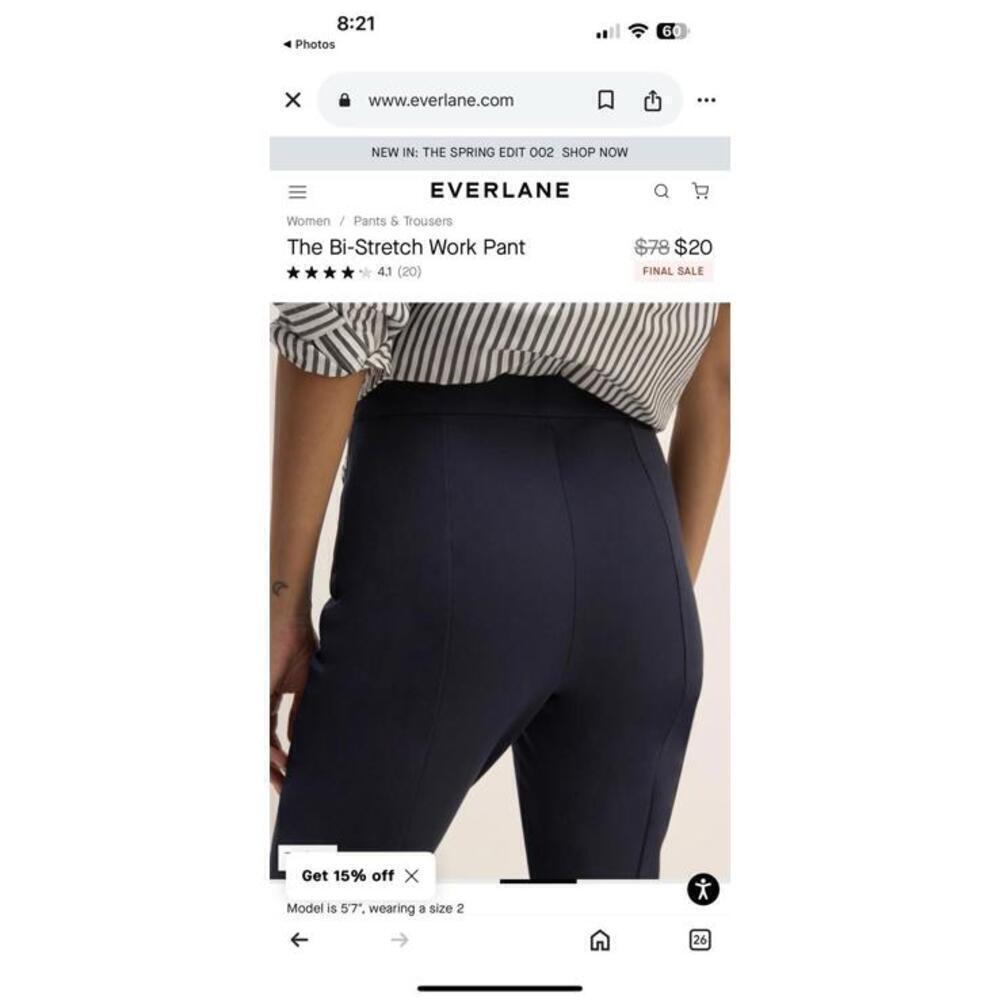 Everlane The Bi-Stretch Work Pants Womens 12 Navy Blue Mid Rise Slim Leg Zipper
